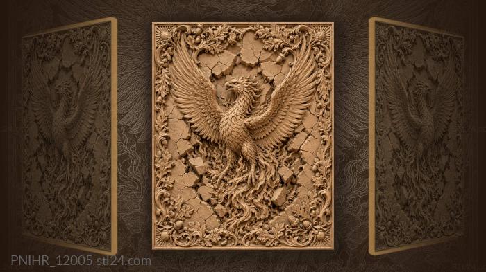 Phoenix rising from shattered stone 3d STL model