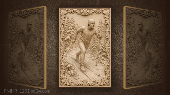 Skier races between snow laden pines 3d STL model