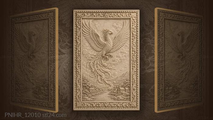 Phoenix rising above peaceful village 3d STL model