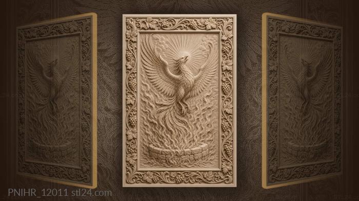Phoenix above a stone hearth sunburst 3d STL model