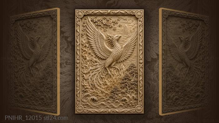 Phoenix from fire above waves and pines 3d STL model