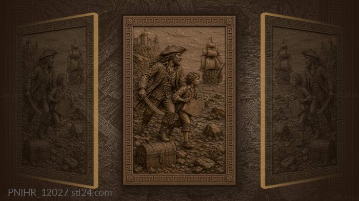 Pirate boy and distant sailing ship 3d STL model