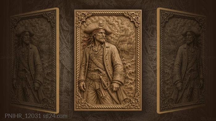 Captain in red scarf beside ship 3d STL model