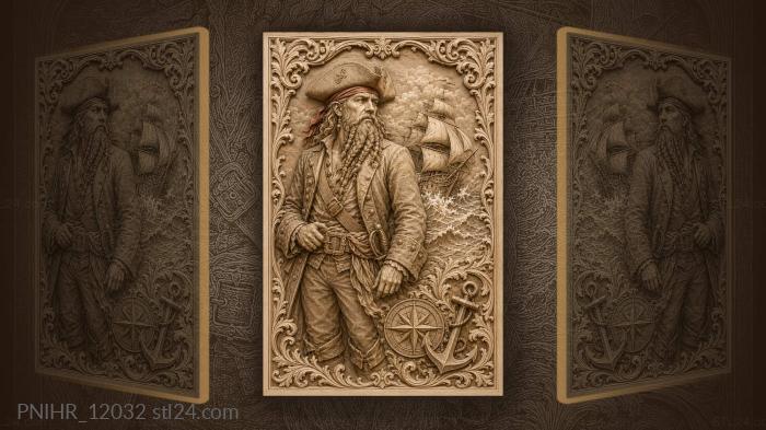 Braided beard and bandana above raging waves 3d STL model