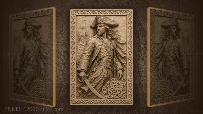 Pirate captain with skull and sword 3d STL model