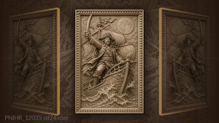 Captain on bow raising sword moonlight 3d STL model