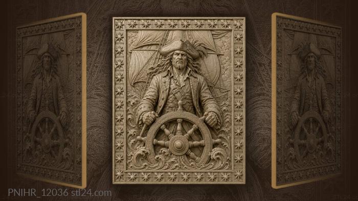 Pirate at the helm among eight stars 3d STL model
