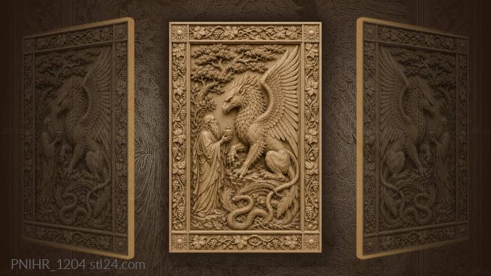 Griffin with bearded figure offering gift 3d STL model