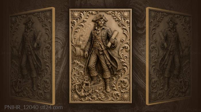 Pirate captain holding rolled map 3d STL model