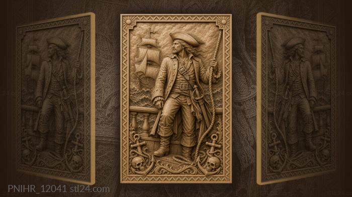 Pirate on the rail holding a rope 3d STL model