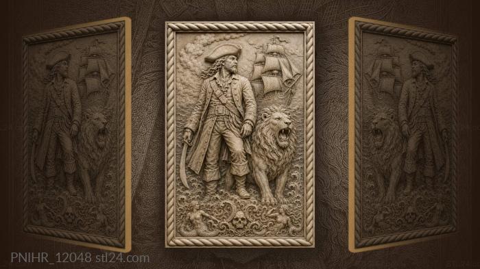 Pirate captain with roaring lion ship 3d STL model
