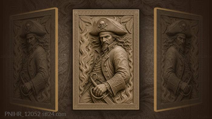 Pirate captain with fiery skull 3d STL model