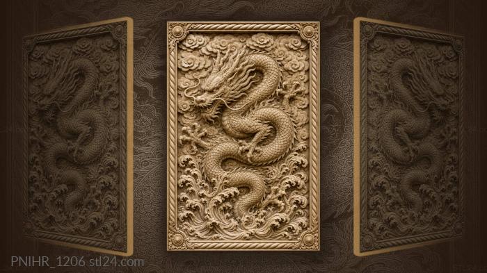 Dragon into clouds above the waves 3d STL model