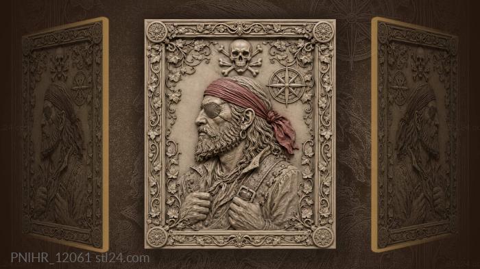 Eye patch and a compass rose above 3d STL model