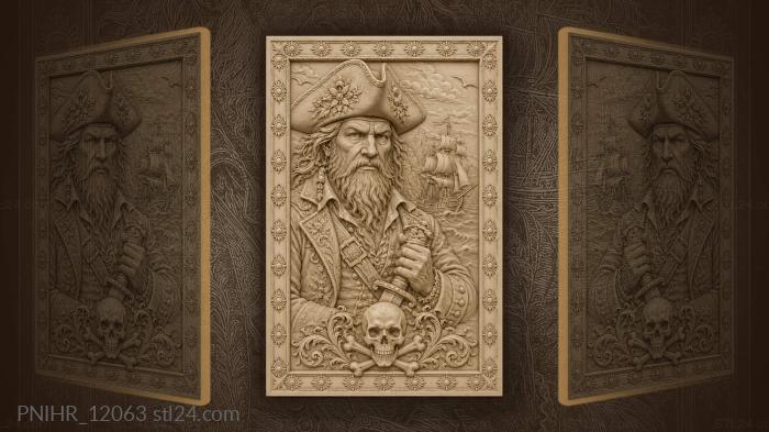 Flowers on the tricorn above crossed bones 3d STL model