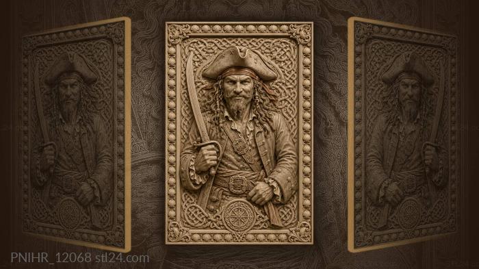 Celtic knotwork around a grinning captain 3d STL model