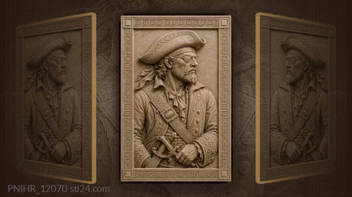 One eyed captain in a meander border 3d STL model