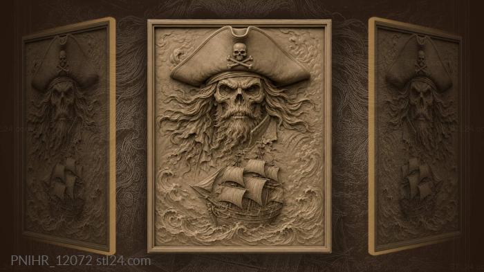 Ship under full sails below a skull 3d STL model