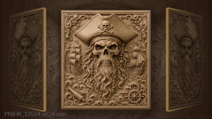 Skull in a tricorn between two ships 3d STL model