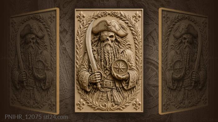 Eye patch skull holding compass rose 3d STL model