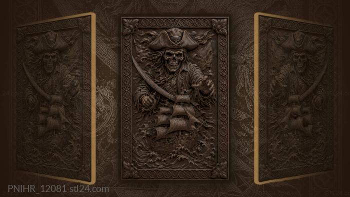 Skull above a ship rising from waves 3d STL model