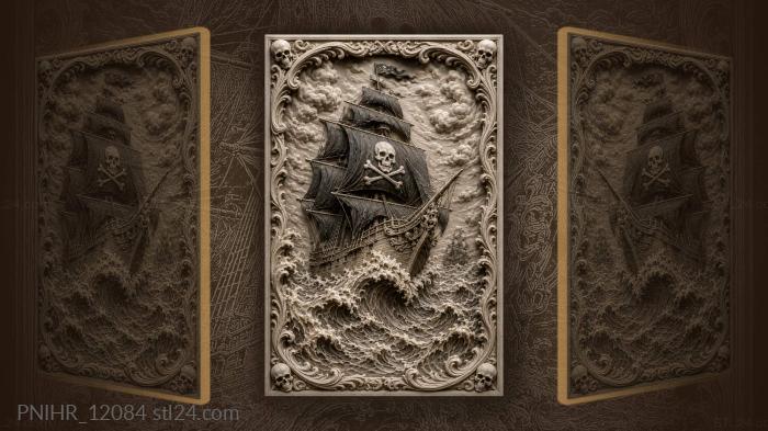 Pirate ship with black sails cresting 3d STL model