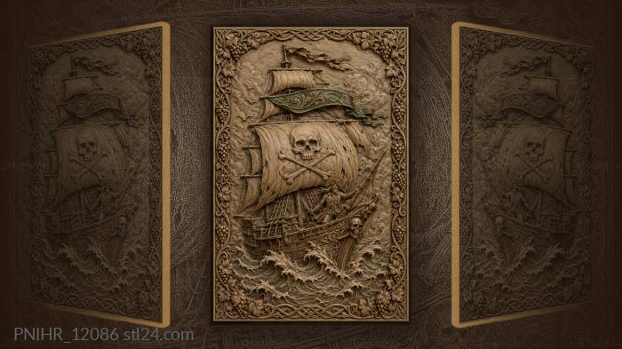 Pirate ship full sail waves 3d STL model