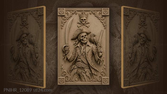 Crowned skeleton with a cutlass and pistol 3d STL model