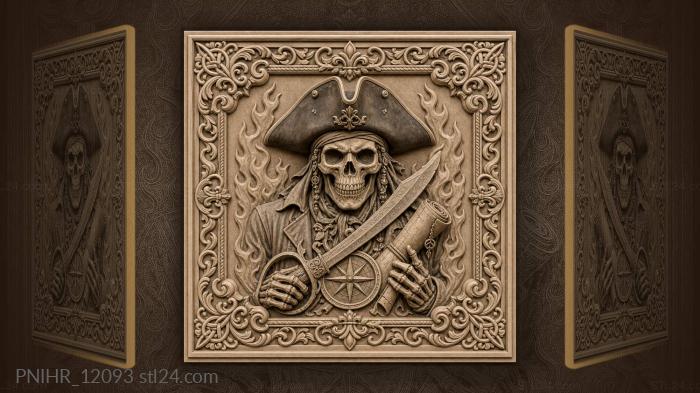 Skull with cutlass crossed over parchment 3d STL model
