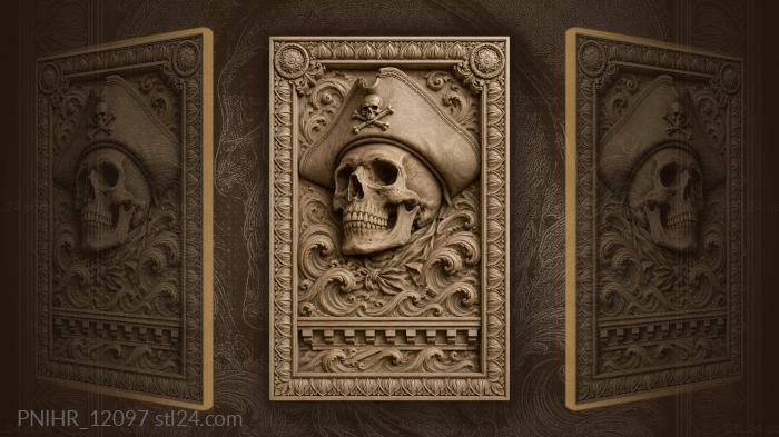 Waves rising around the skull face 3d STL model