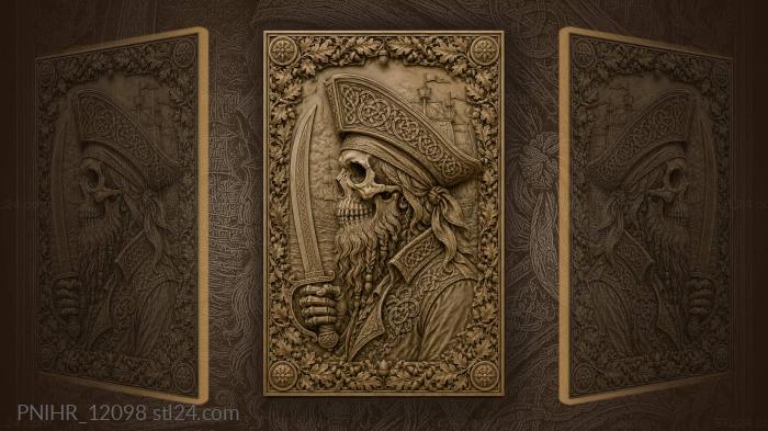 Bearded skull holding a cutlass 3d STL model