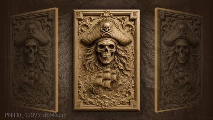 Skull with flowing hair above masts 3d STL model