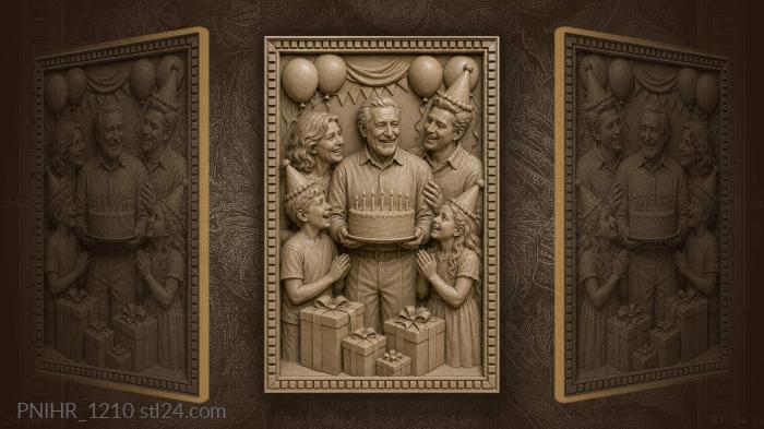 Grandfather holds the candlelit cake 3d STL model