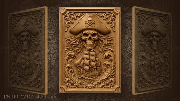 Skull emerging from wave above ship 3d STL model