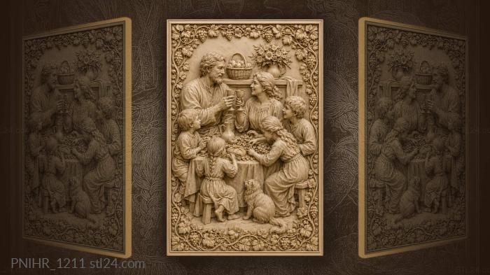 Family feast with grapes and cat 3d STL model