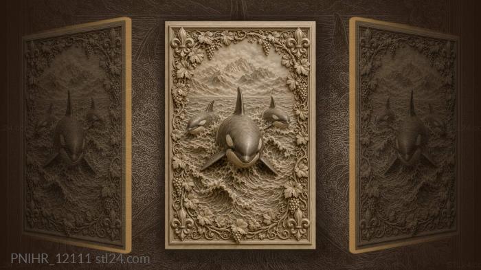 Orcas swimming stormy seas mountains 3d STL model