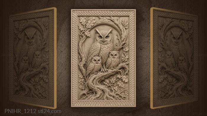 Owl with two owlets on branch 3d STL model