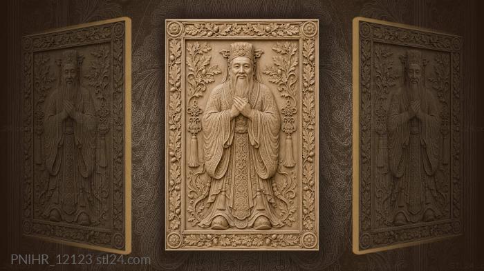Confucius with leafy ornaments border 3d STL model