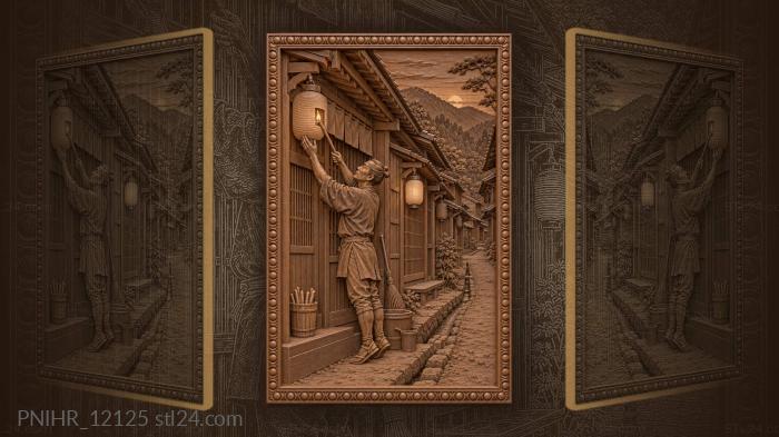 Tsumago lamplighter evening street scene 3d STL model