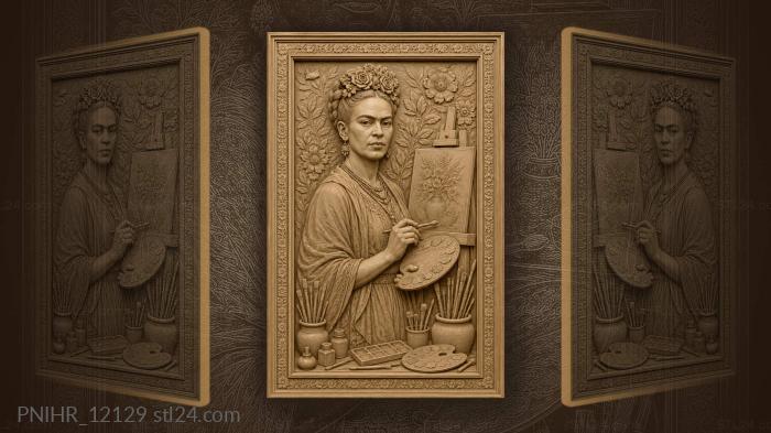 Frida prepares a canvas beside her tools 3d STL model