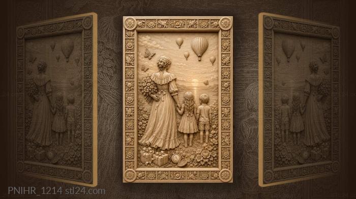 Family sunset with balloons and gifts 3d STL model