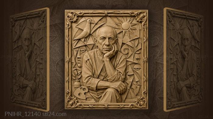 Picasso portrait with sun and bird 3d STL model