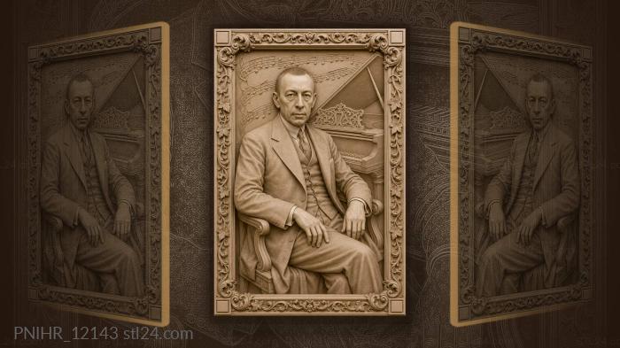 Rachmaninoff portrait with piano music · Igor Stravinsky 3d STL model