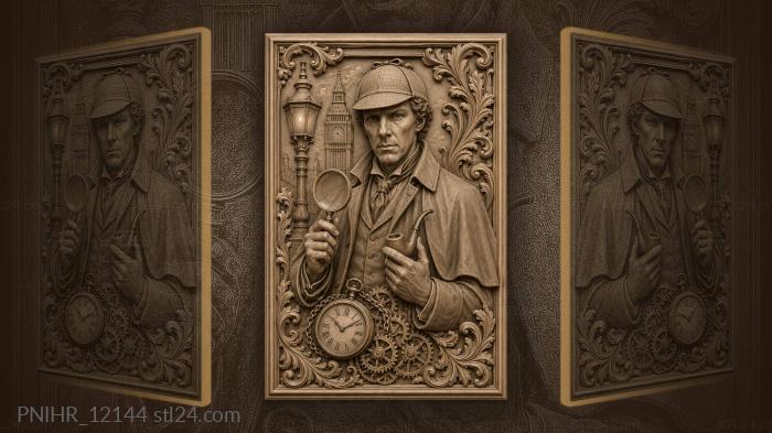 Sherlock investigates gears beside big ben 3d STL model