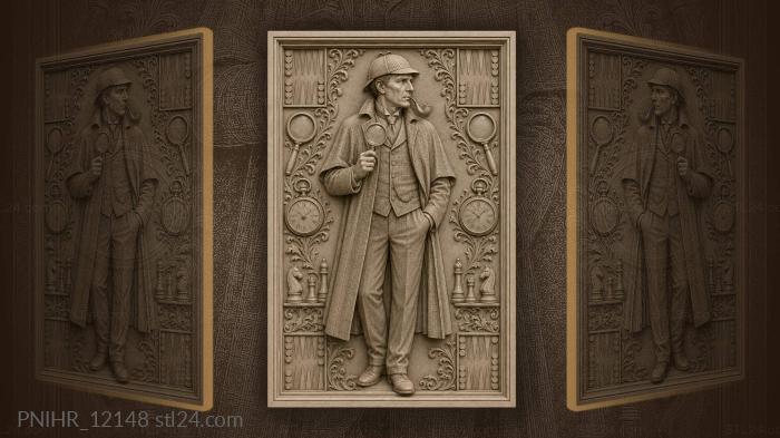 Sherlock holmes detective with pipe and glass 3d STL model