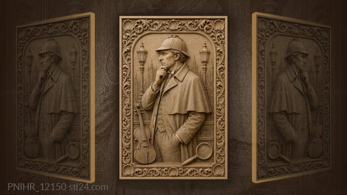 Holmes with violin and magnifying glass 3d STL model