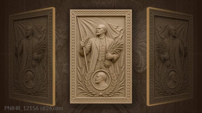 Lenin with flag and wheat 3d STL model
