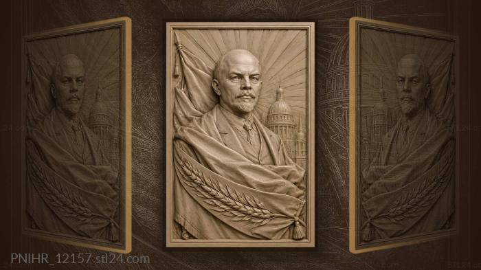 Lenin with flag and city 3d STL model