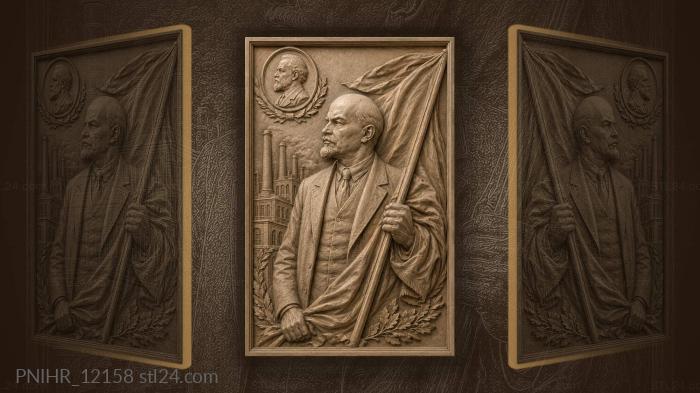 Lenin with factory and flag 3d STL model
