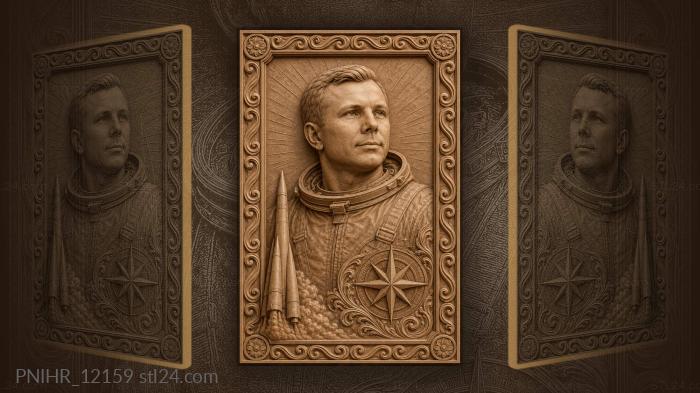 Gagarin portrait rocket compass rose 3d STL model